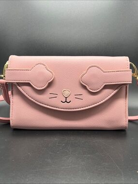 Betsey Johnson Pink Novelty Kitty Crossbody Bag Pink Magnetic Paw Flap